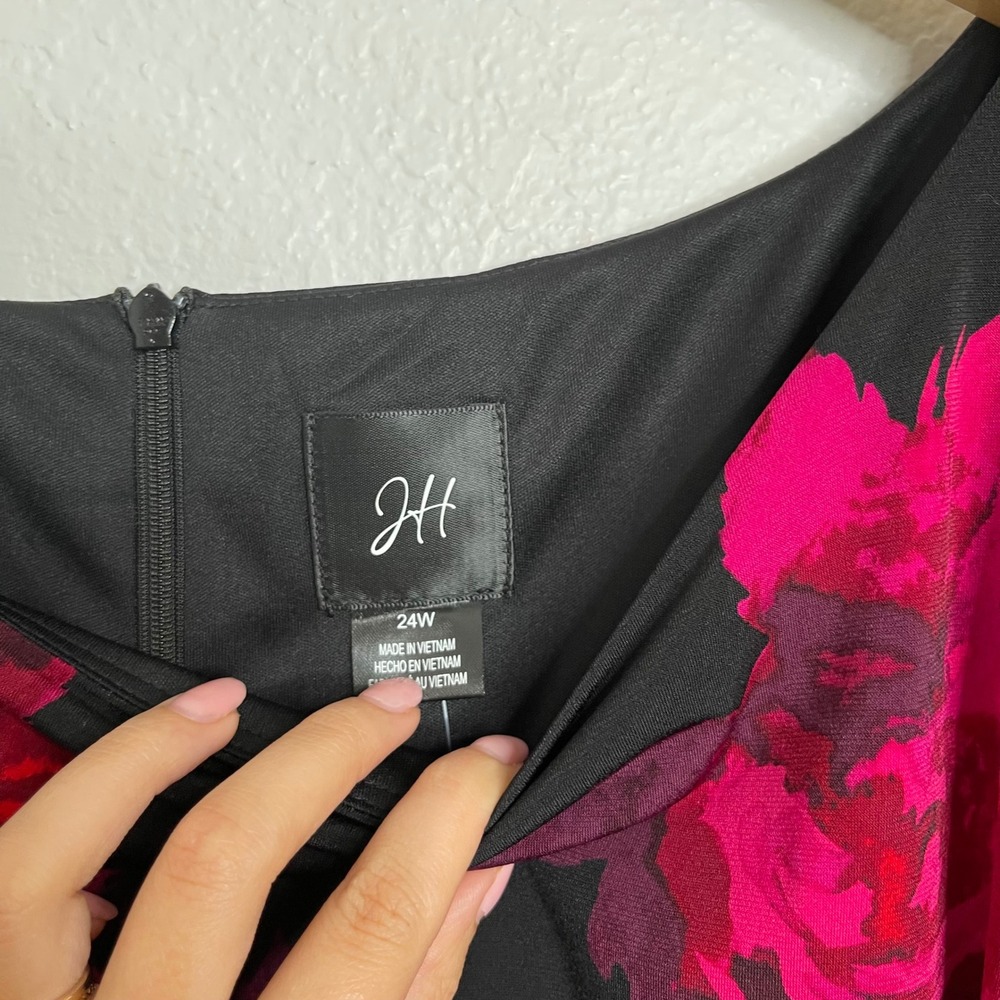 Jessica Howard Womens 24W Pink Floral Ruffle Bell Sleeve Drape Sheath‎ Dress NEW - Picture 4 of 5